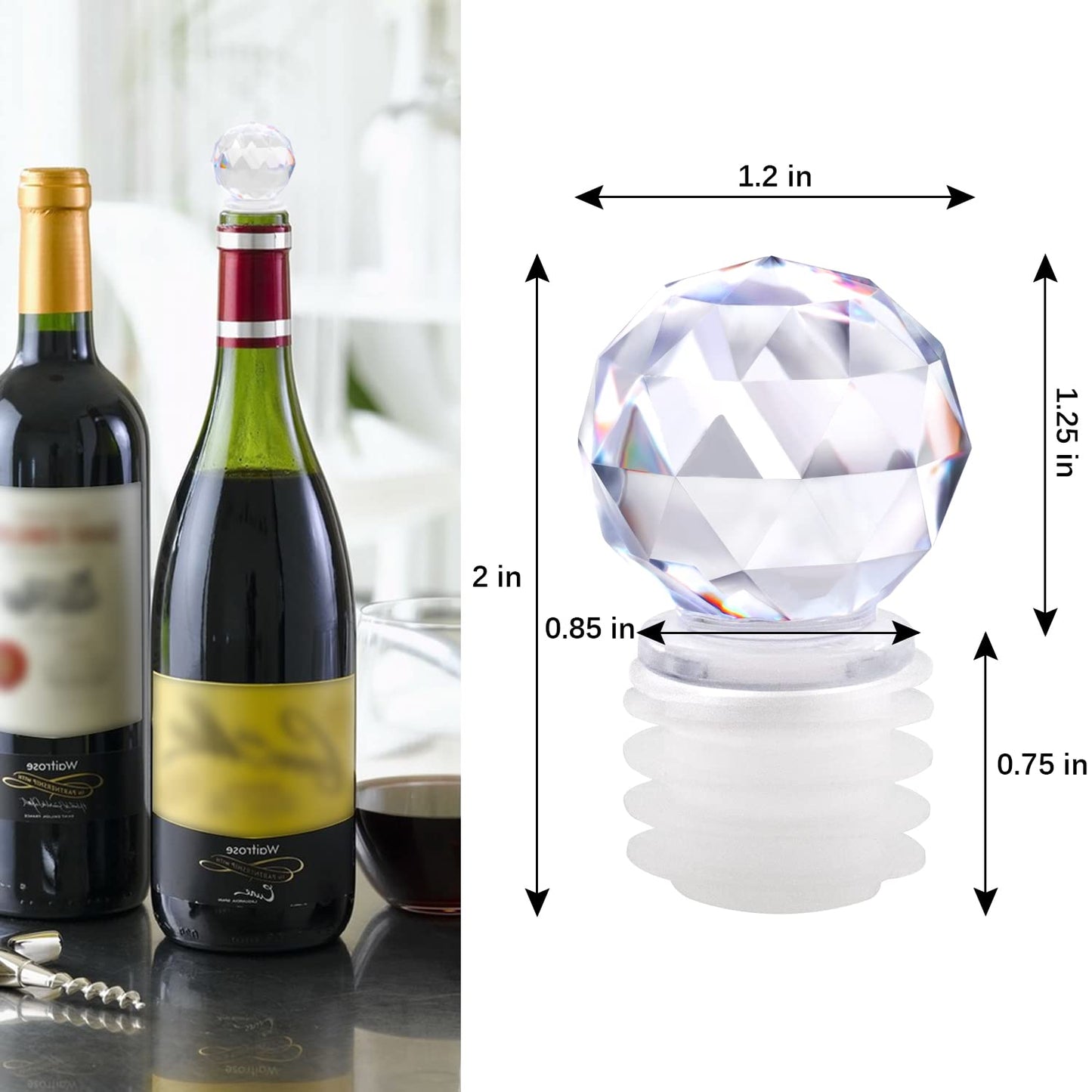 10Pcs Acrylic Bottle Stopper Decorative Wine Stoppers Crystal Clear With Airtight Silicone For Wine,Beverages,Soda,Champagne,Liquors,Oils