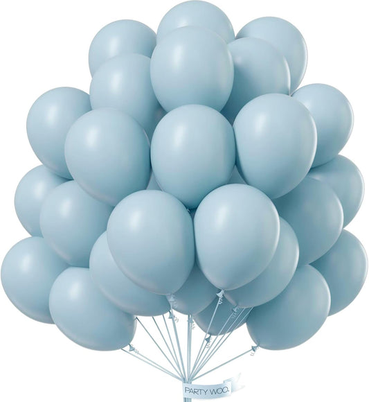 PartyWoo Dusty Blue Balloons - 101pcs 12-Inch Light Blue Aqua Latex Helium Balloons for Weddings & Celebrations