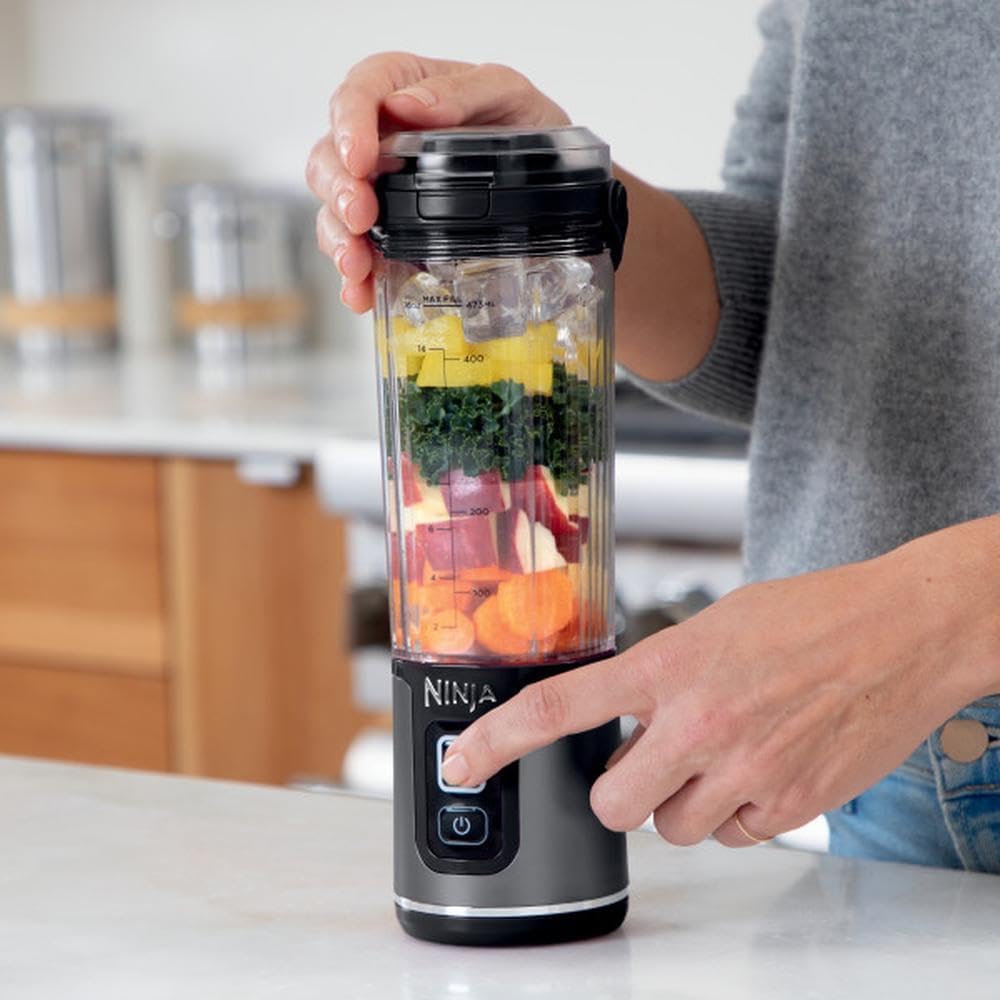 Ninja BC151BK Portable Blender - Cordless 18oz Personal Blender for Smoothies & Shakes | BPA Free, Leakproof Lid, USB-C Rechargeable, Black