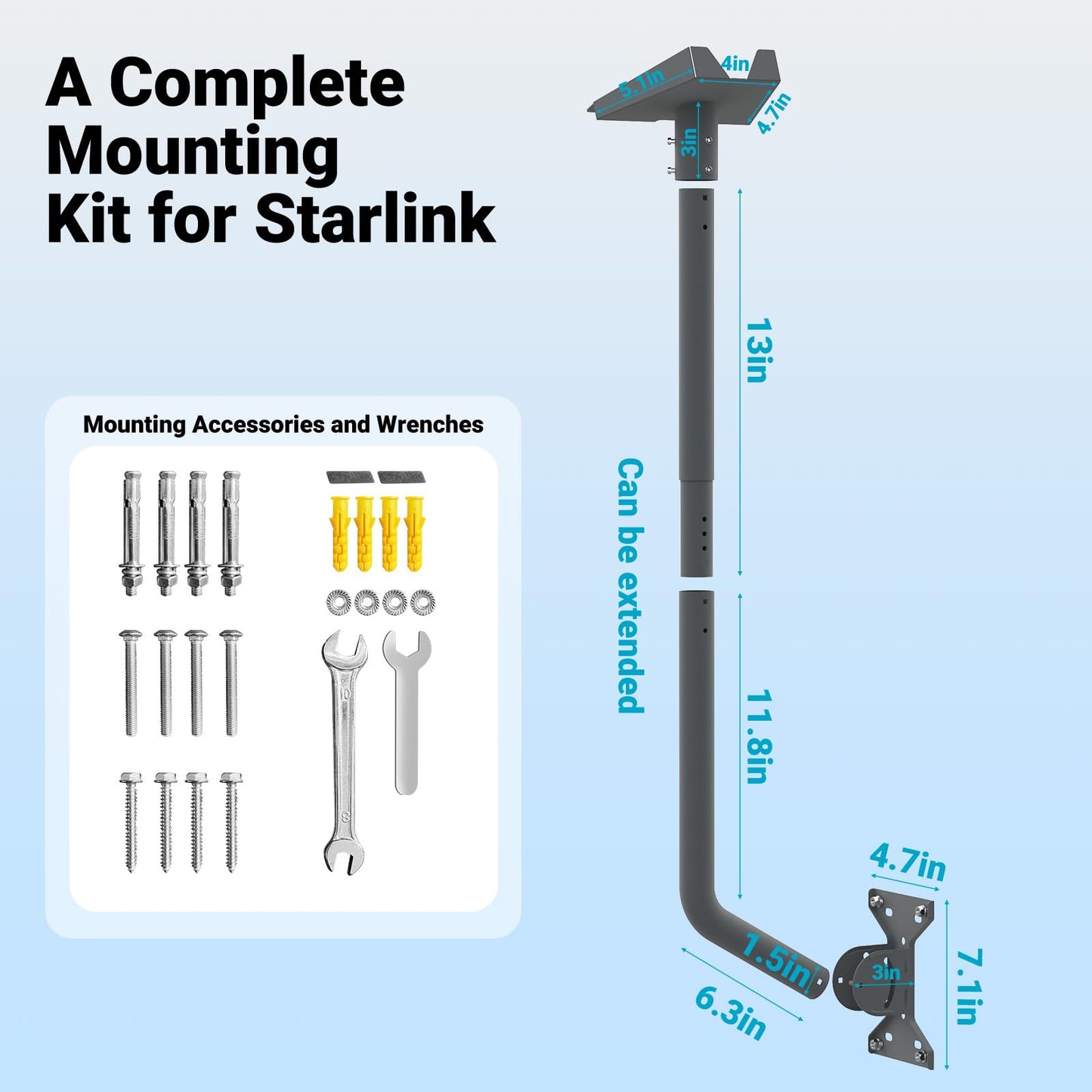 EBGRF Mounting Kit Adjustable for Starlink: Mount for Starlink Gen 3 in Roof Wall
