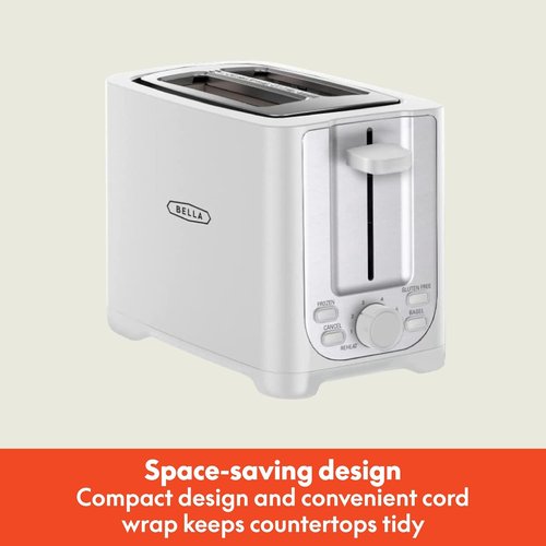 Bella 2 Slice Toaster - Extra Wide Slots, Auto Shut Off & Removable Crumb Tray | White Finish