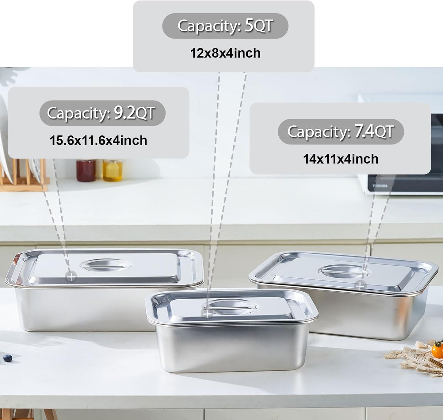 Skiennix 4-Piece Extra Deep Lasagna Baking Pan Set - 11x14 Inch Nonstick Stainless Steel with Lids