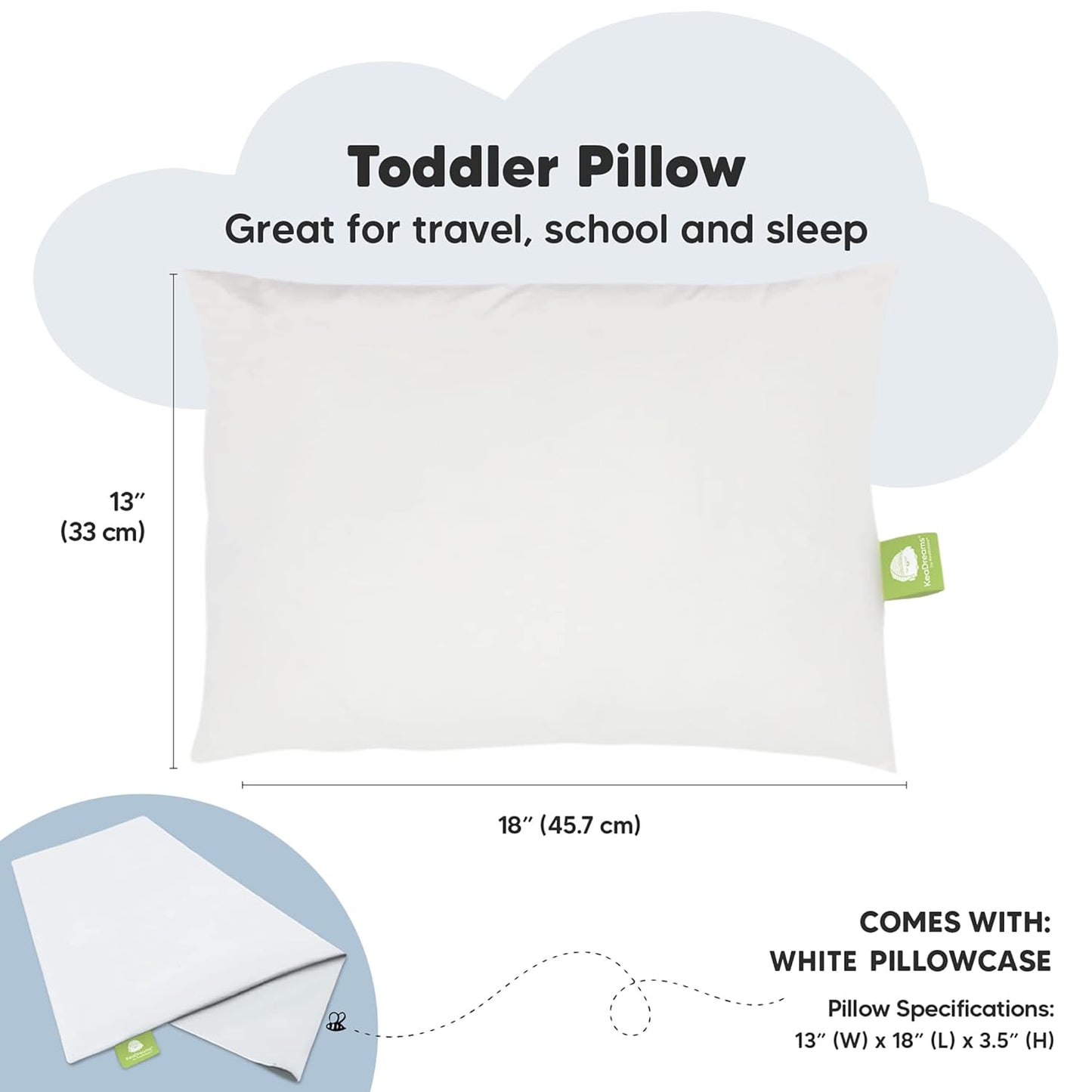 KeaBabies Toddler Pillow - Soft & Breathable 13x18 Kids Travel Pillow with Pillowcase for Ages 2-5