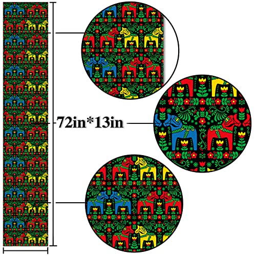 Nepnuser Christmas Swedish Dala Horse Folk Table Runner Scandinavian Gift Sweden Decoration Rustic Home Kitchen Dining Room Table Decor-72inches