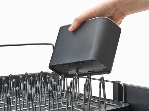 Joseph Joseph Dish Drying Rack - Extendable Stainless Steel with Movable Utensil Drainer & Drainage Spout, Gray
