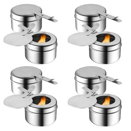 Fasmov 8 Pack Chafing Fuel Holder, Stainless Steel Fuel Holders with Safety Cover, Canned Heat Holder for Chafing Dish, Canned Heat Box Holder for Buffet Barbecue Parties Chafing Dish Buffet