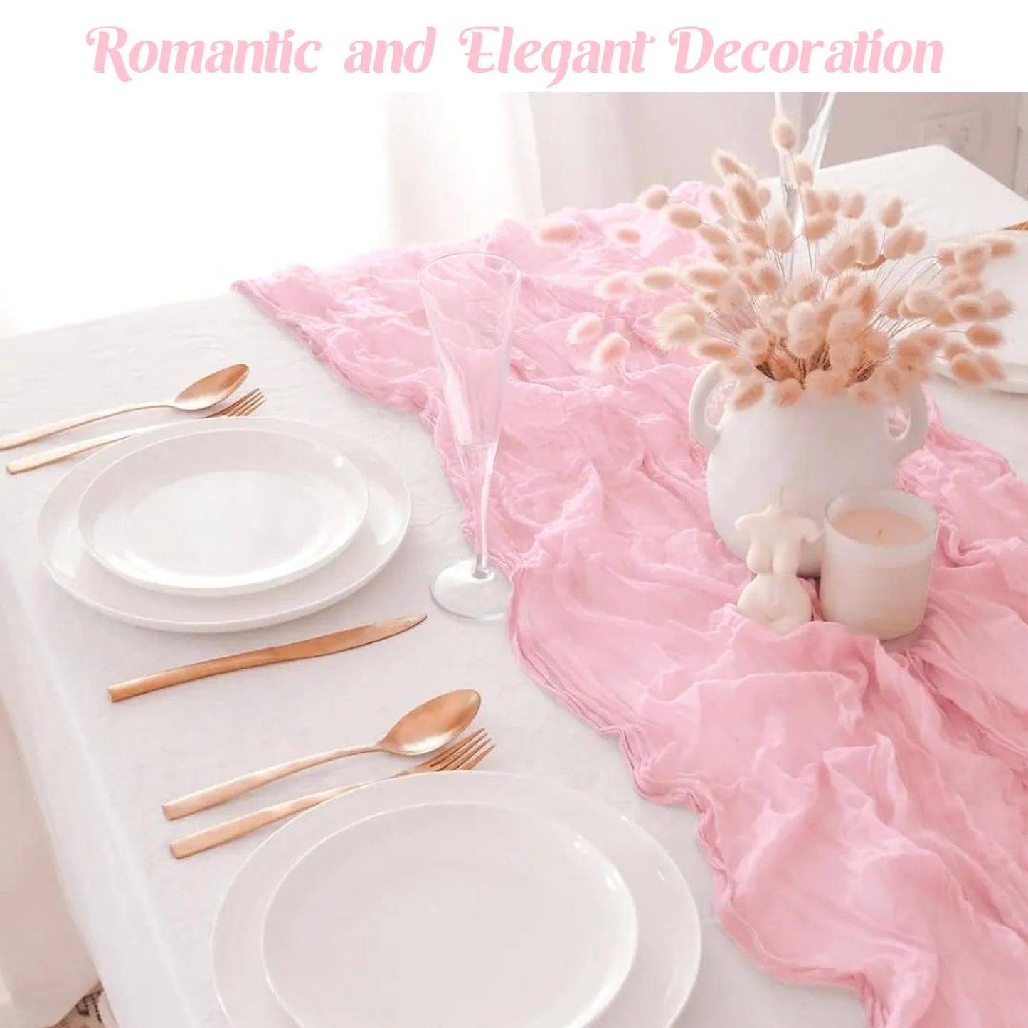 6 Pieces Pink Easter Spring 10FT Cheesecloth Table Runner Boho Gauze Fabric Table Runner Rustic Sheer Runner for Wedding Birthday Baby Shower Party Boho Table Decoration（Pink）