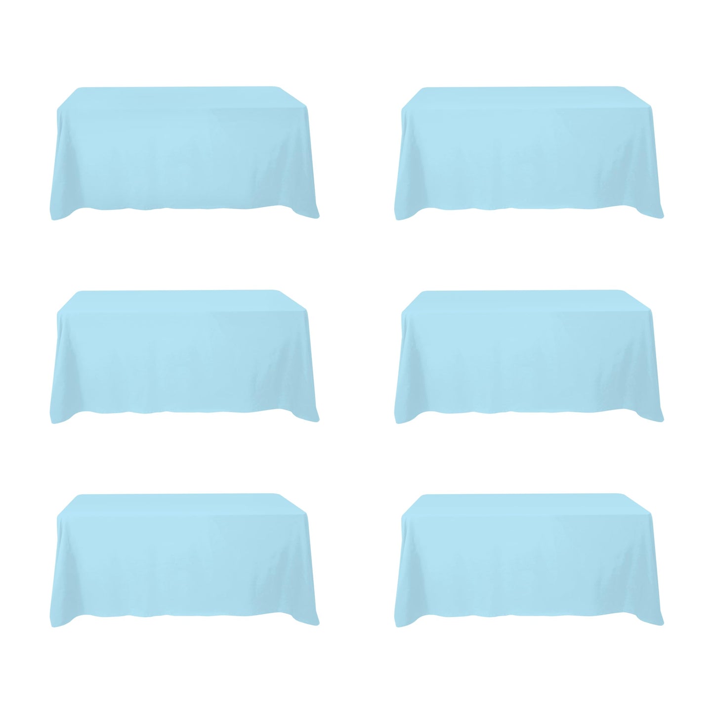 BRILLMAX 6 Pack Light Blue Tablecloths 90 x 132 Inch for 6ft Rectangle Tables - 150 GSM Polyester Fabric, Floor Length Drop, Water, Stain & Wrinkle Resistant Cloth Cover for Wedding Reception Banquet