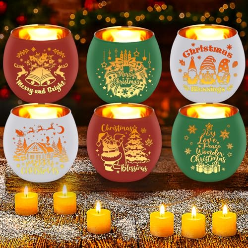 VIHOSE 6-Pack Christmas Votive Candle Holders with Flameless LED Candles - Festive Decor