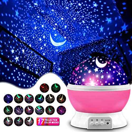 Star Projector, Night Light Lamp Fun Gifts for 1-4-6-14 Year Old Girls and Boys Rotating Star Sky Moon Light Projector for Kids Bedroom Decor -Pink