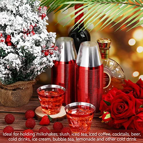 Norme 50 Pack 9 oz Red Rimmed Plastic Cups Heavy Duty Wine Glasses