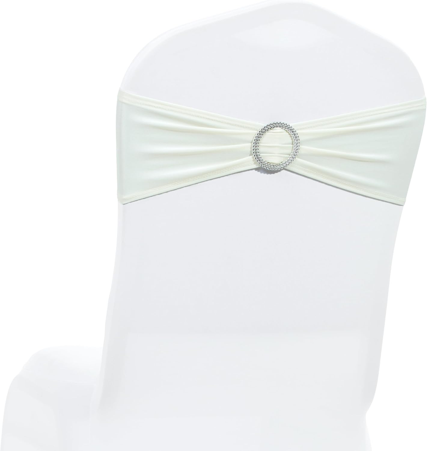 MDS Spandex Chair Sashes - Universal Fit Elastic Stretch Bow Ties with Buckle | Pack of 250 - Ivory