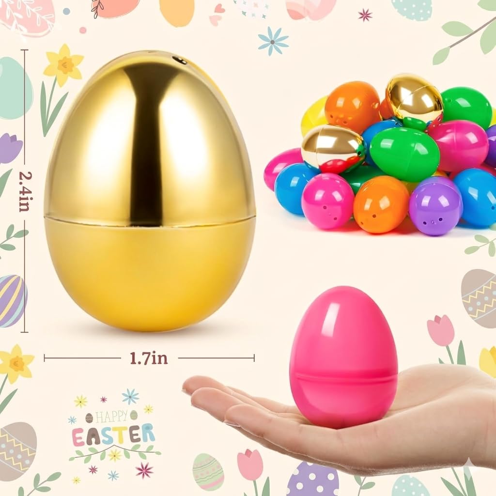 PIONJOY [6 Golden Eggs] 300 PCS 2.4" Fillable Plastic Easter Eggs Empty Easter Eggs Colorful Plastic Eggs Bulks for Kids Teens Boys Girls Easter Basket Stuffers Hunt Easter Party Favor
