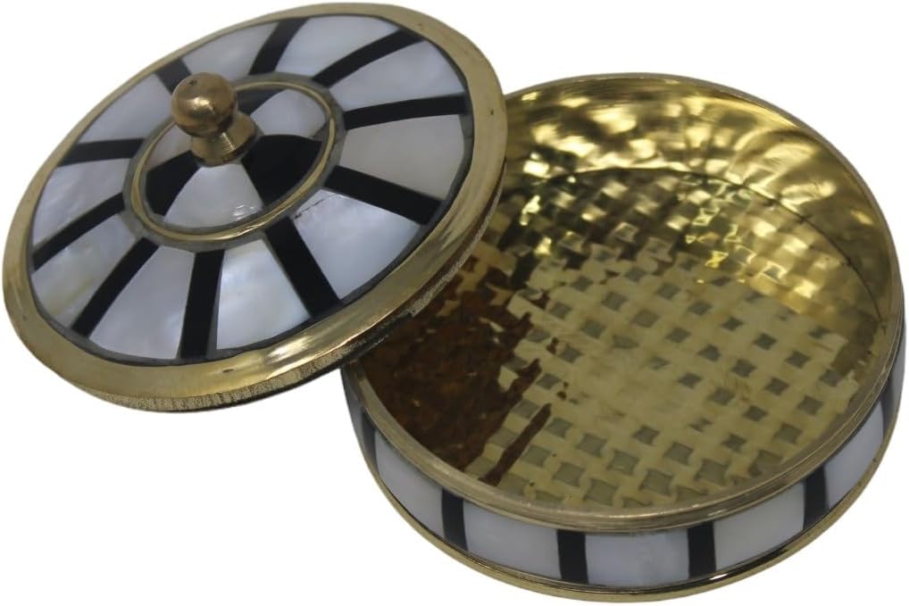 Decorative Jewelry Trinket Box Unique Gift For Home Décor Antique Metal Case with Mother of Pearl Sindoor Box/Coin Box (All Set Black)