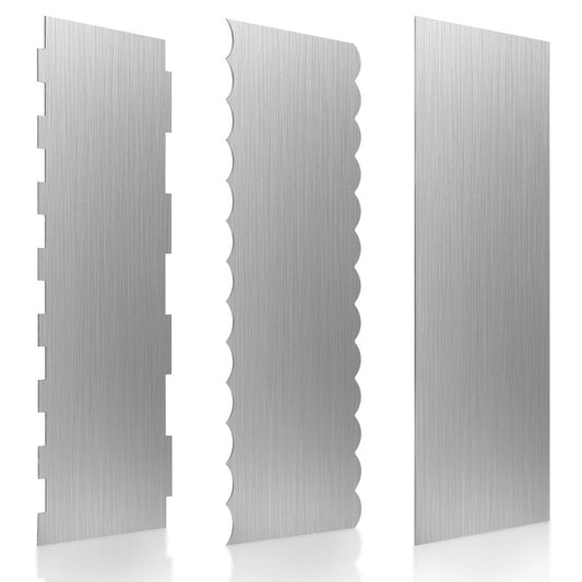 3 Pcs Stainless Steel Cake Scraper, 8.6-inch Double Sided Patterned Edge Stripe Edge Smoother Scraper, Cake Decorating Comb Metal Cake Scraper for Butter Mousse Cream Decoration