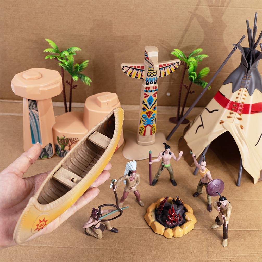 15-Pack Native American Indian Figures - Miniature Toys for Sandbox, Aquarium & Fairy Gardens