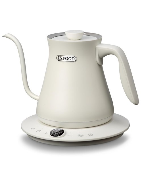 INFOOD 0.8L Gooseneck Electric Kettle, Precise Temperature Control for Pour Over Coffee & Tea, 1200W Fast Boiling Water, Auto Shut Off, Scheduling, Stainless Steel, White