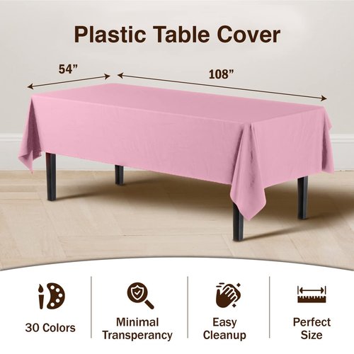 Exquisite 12-Pack Premium Plastic Tablecloth Pack of 12 Premium Plastic Tablecloth 54 Inch x 108 Inch Rectangle Table Cover - Pink
