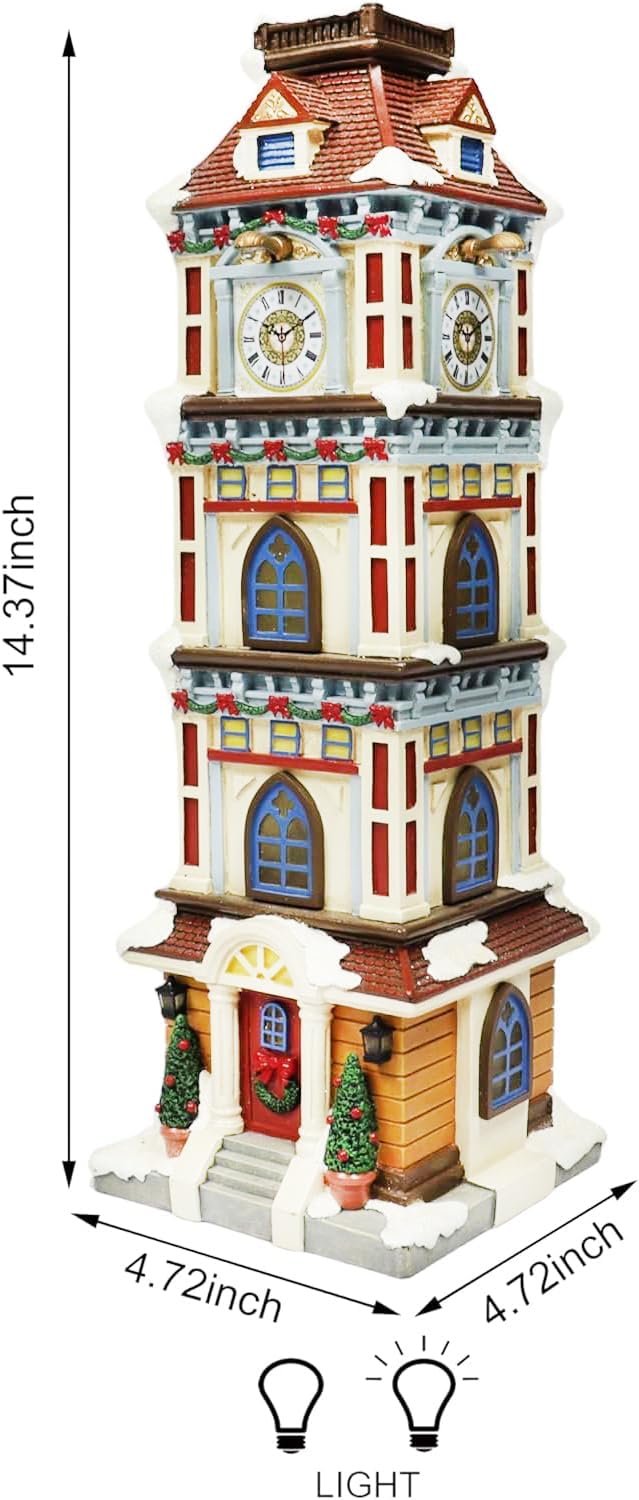 Moments In Time Lighted Christmas Clock Tower - 14.5” Hand-Painted Polyresin Village Décor | Elegant Holiday Gift