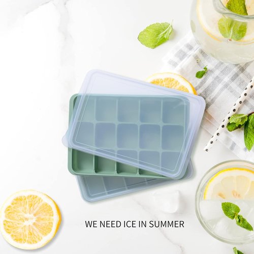 BAMBOO GREEN Silicone Ice Cube Trays - Set of 2 Flexible Molds with Removable Lid | BPA Free, Stackable Design