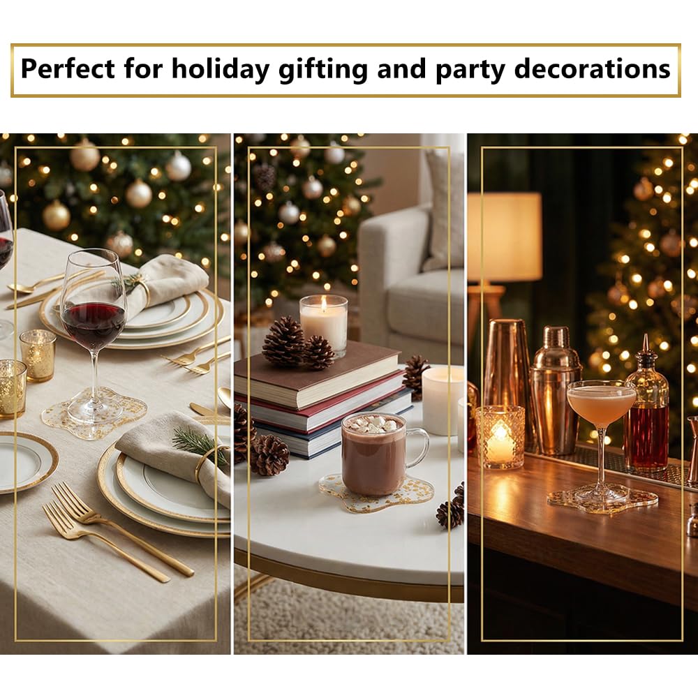 Sweet Elegance Set of 4 Acrylic Gold Foil Coasters Waterproof, Non-Slip, Durable Cup Mats for Home, Party, and Festival Decorate Drop Shape Table Ornamen