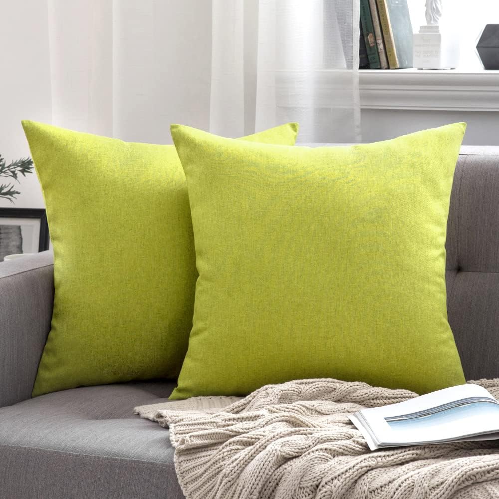 MIULEE Decorative Outdoor Throw Pillow Covers - Waterproof Faux Linen Cushion Cases | 16x16 Inch Green (Pack of 2)