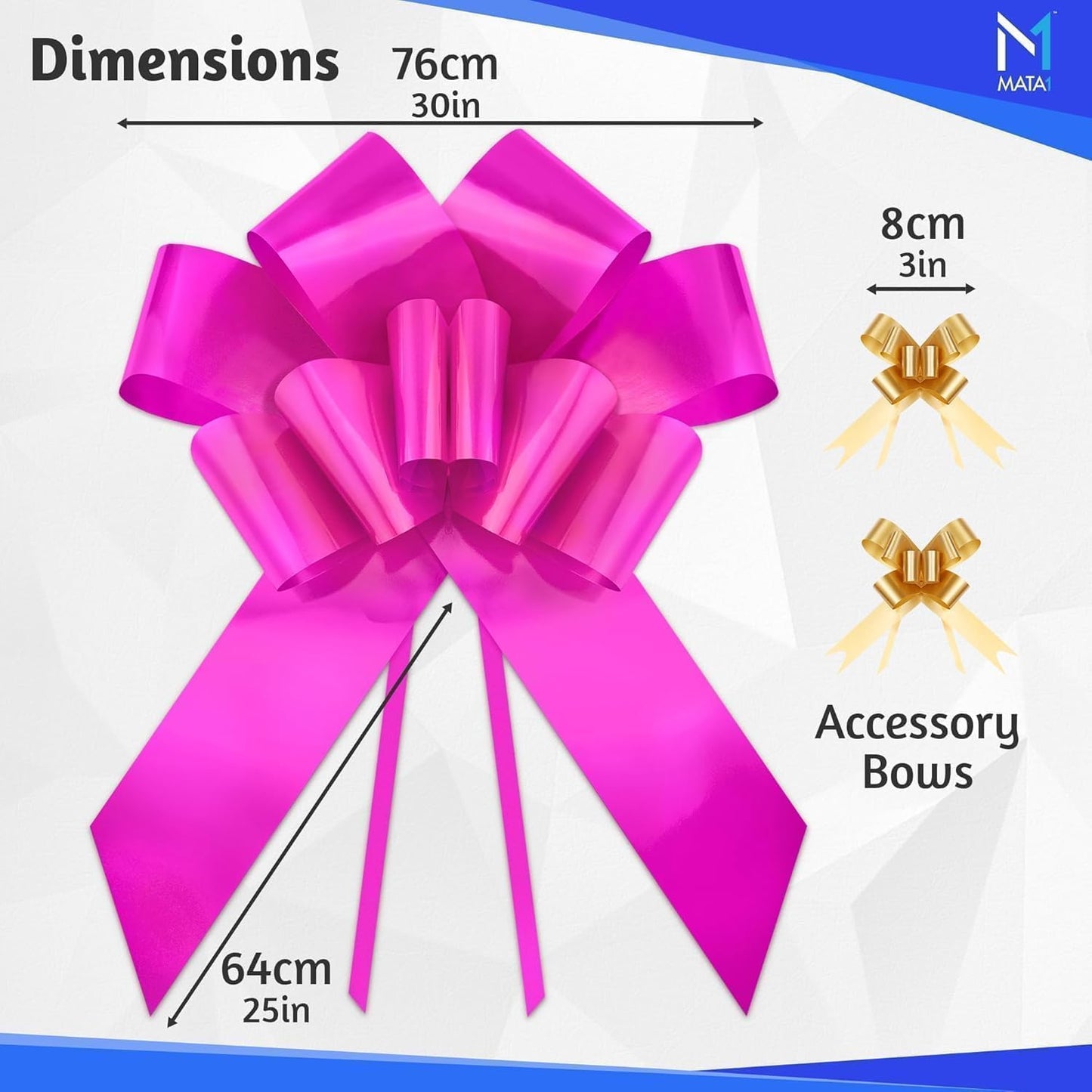Mata1-USA Huge Pink Car Bow - 30 Inch Gift Wrapping Bow for Large Decorations | 12 Loops & Suction Cups