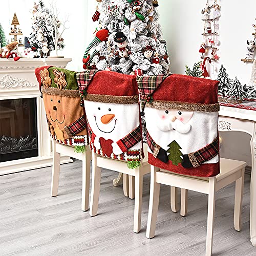 6 Pcs Christmas Chair Back Covers Set – Santa, Snowman & Reindeer Slipcovers