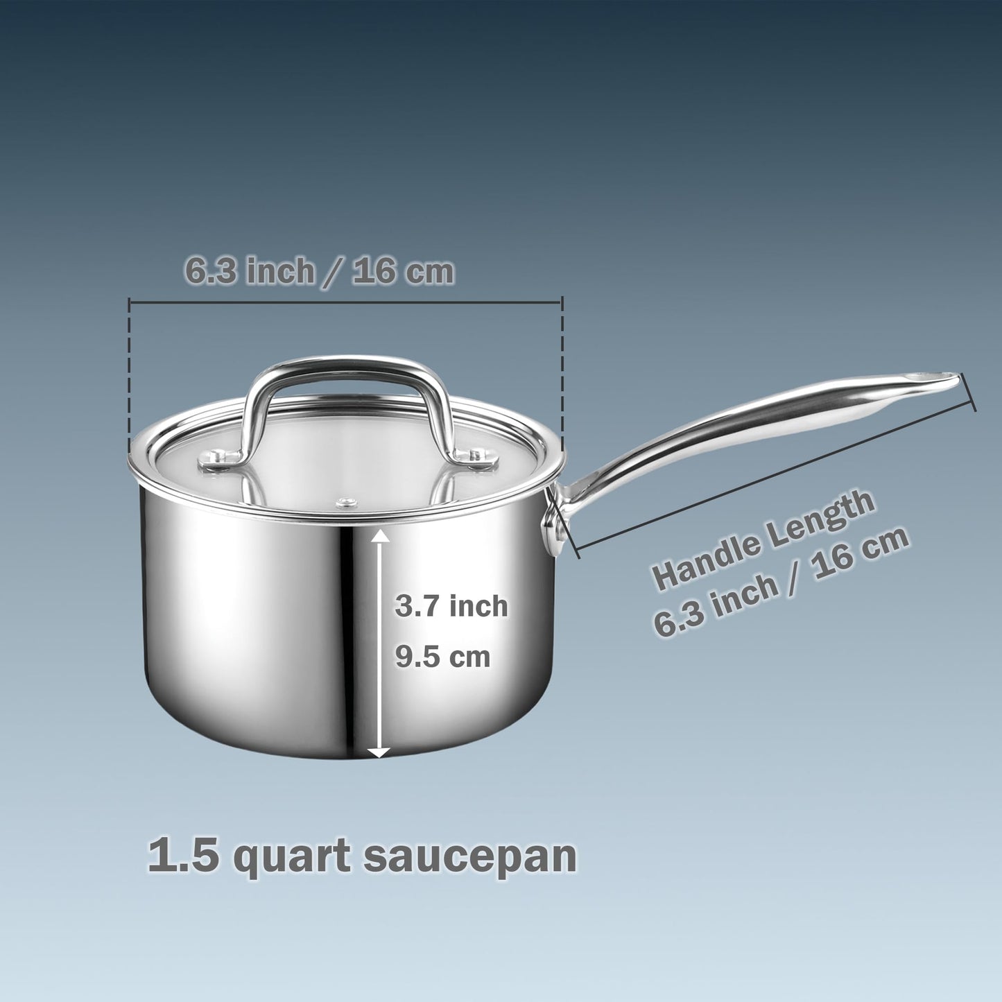 Cook N Home Stainless Steel Sauce Pan with Lid, 1.5 Quart Tri-Ply Full Clad Small Kitchen Pot, Dishwasher & Oven Safe, Induction Compatible Cookware