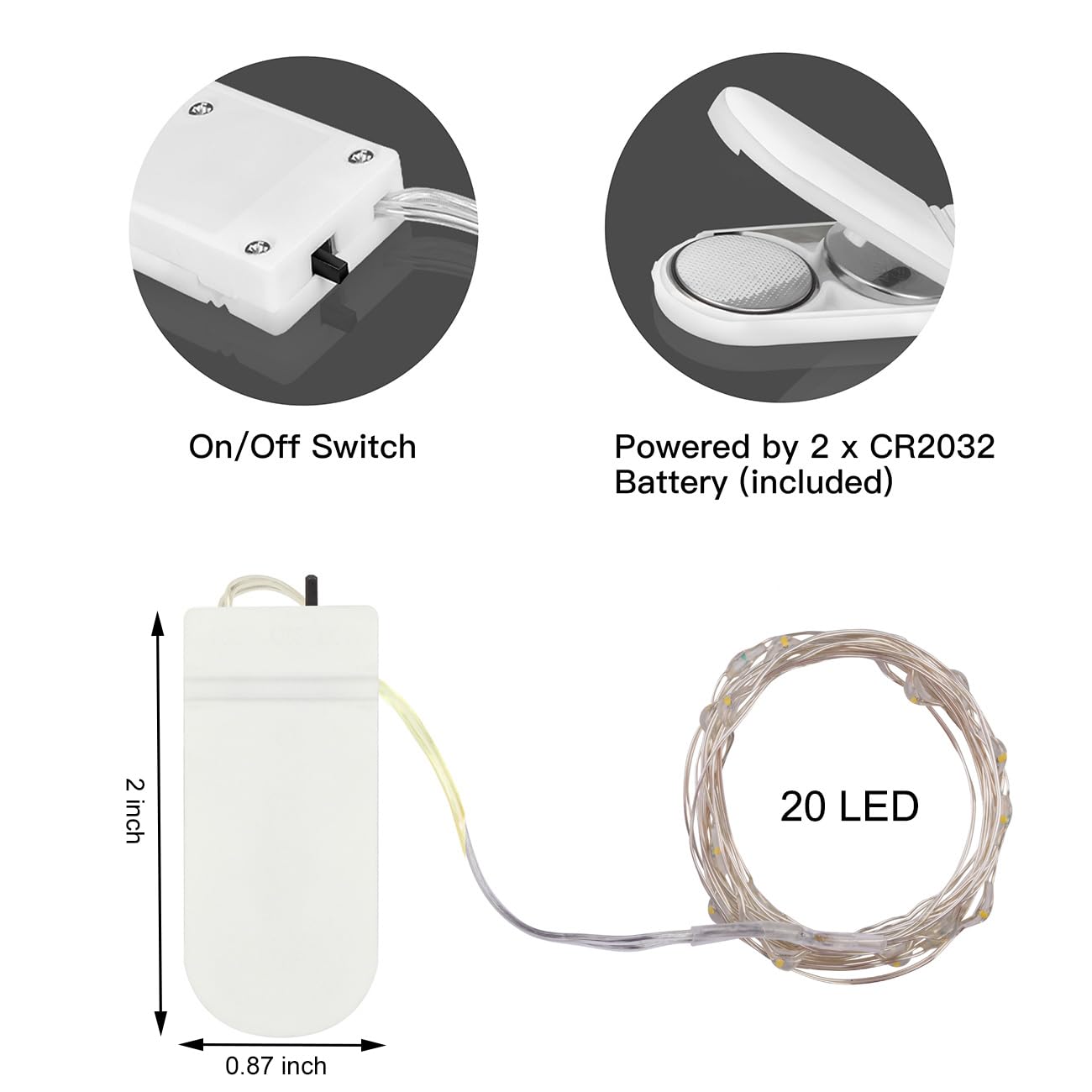 LEDIKON 24 Pack Fairy Lights Battery Operated String Lights-3.3ft 20 LED Silver Wire Warm White for Wedding,Party,Table Centerpieces,DIY Crafts,Mason Jars Decor
