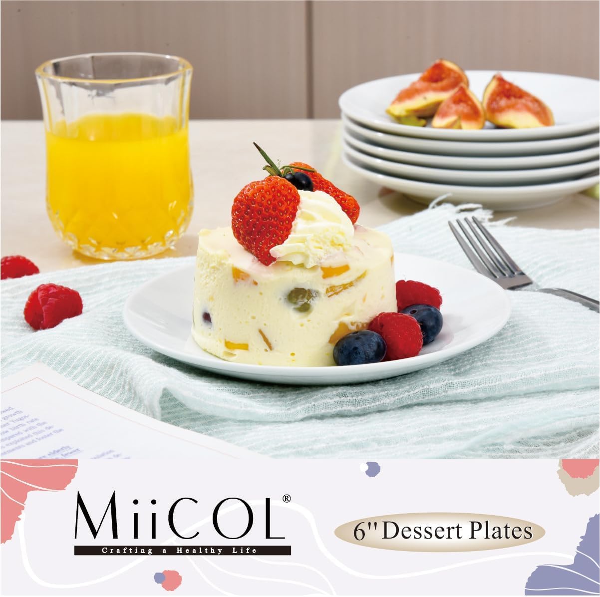 Miicol Small Dessert Plates - Set of 6 Ceramic White Appetizer Plates | 6-Inch Mini Porcelain Serving Dishes for Cake, Bread, Salad, Snack