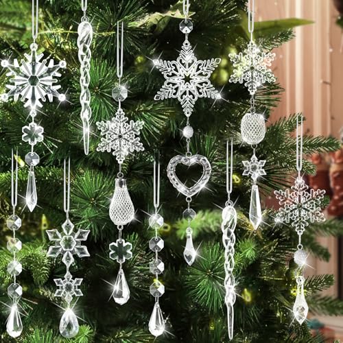 Crystal Ornaments Christmas Tree Decorations - 21pcs Christmas Tree Ornaments Sparkling Dazzling Festival Party Decoration Crystal Snowflake Design Hanging Ornament Holiday Season Home Decor
