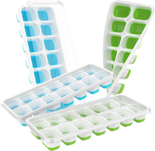 ChefAide Ice Cube Tray - Durable Stackable Trays with Removable Lids | 4 Packs, 56 Cubes for Easy Ice Release