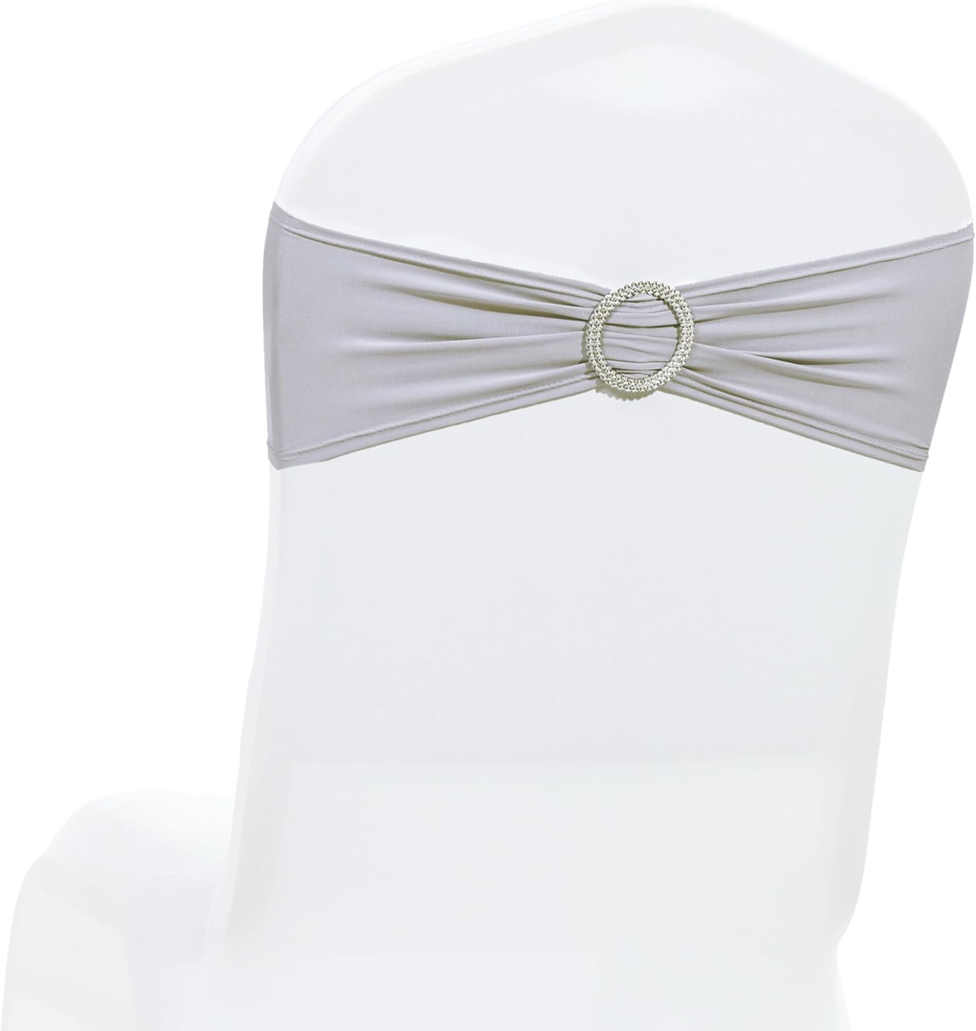 MDS Premium Stretch Chair Sashes - Pack of 100 Elastic Covers with Buckle Slider | Light Silver