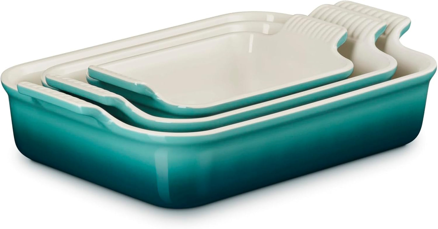 Le Creuset Stoneware Baking Dish Set - 3-Piece Rectangular Design in Riviera Color