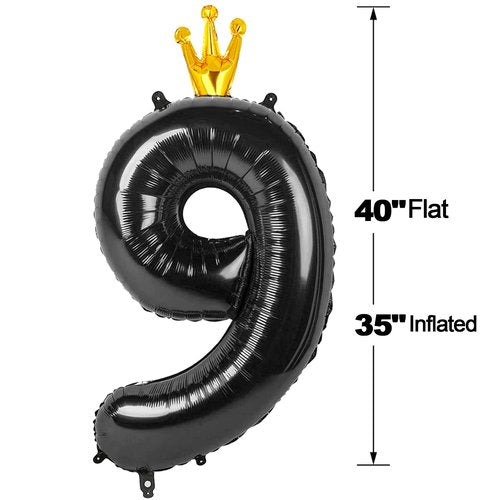 Black 9 Balloon, 40 Inch Number Balloon, Black Party Decorations, Giant Birthday Decorations for 9th 19th 29th 90th, Number 9 Balloon.