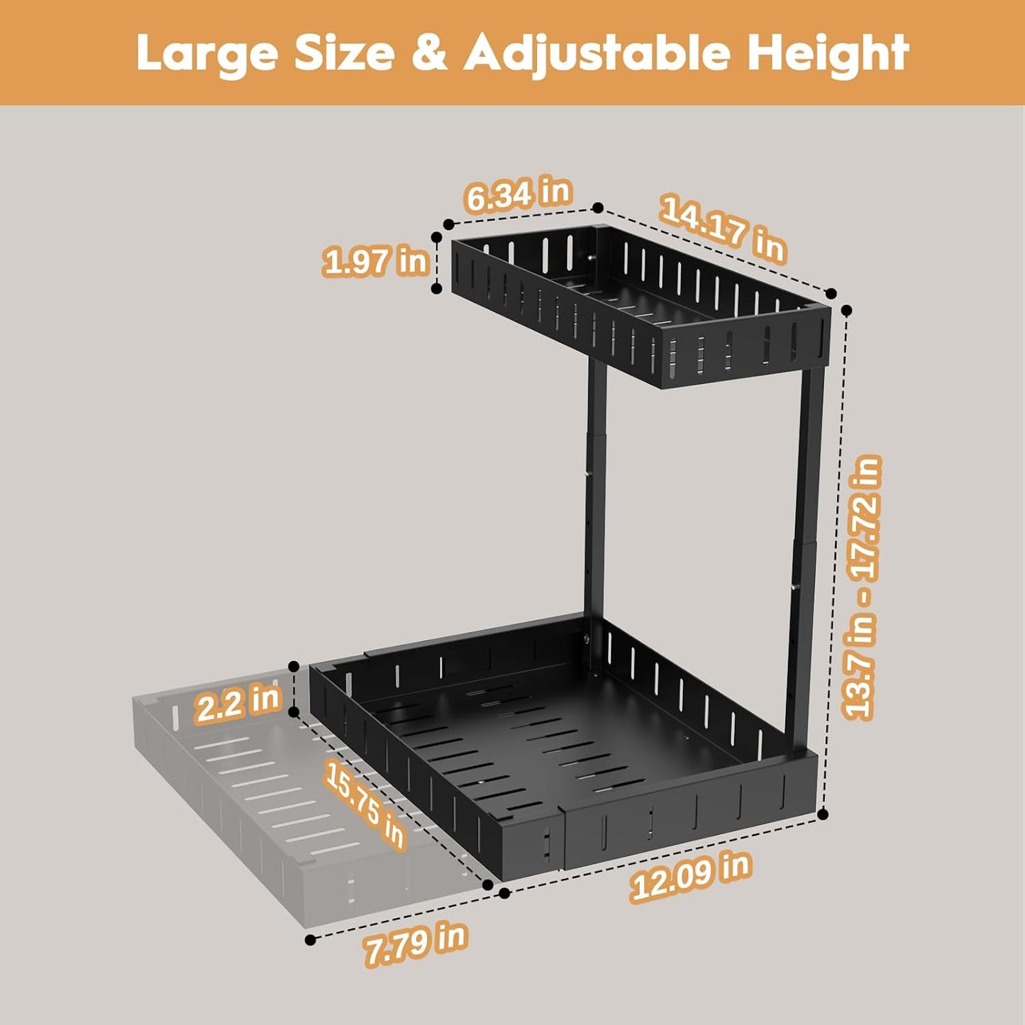 REALINN Under Sink Organizer - Adjustable 2-Tier Pull-Out Storage for Kitchen & Bathroom - Black, 2 Pack