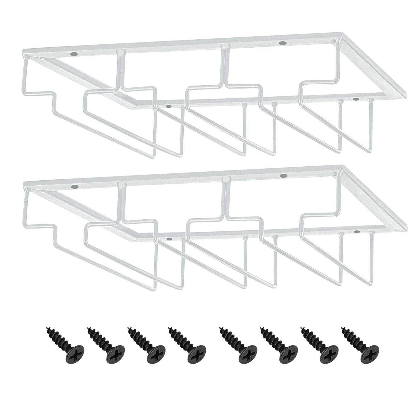 MOCOUM Wine Glasses Rack Under Cabinet Stemware Rack, Wine Glass Hanger Rack Wire Wine Glass Holder Storage Hanger for Cabinet Kitchen Bar (White, 3 Rows 2 Pack)
