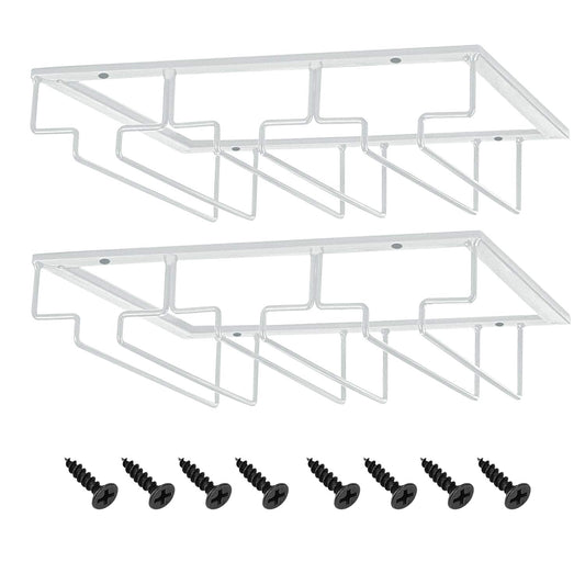 MOCOUM Wine Glasses Rack Under Cabinet Stemware Rack, Wine Glass Hanger Rack Wire Wine Glass Holder Storage Hanger for Cabinet Kitchen Bar (White, 3 Rows 2 Pack)