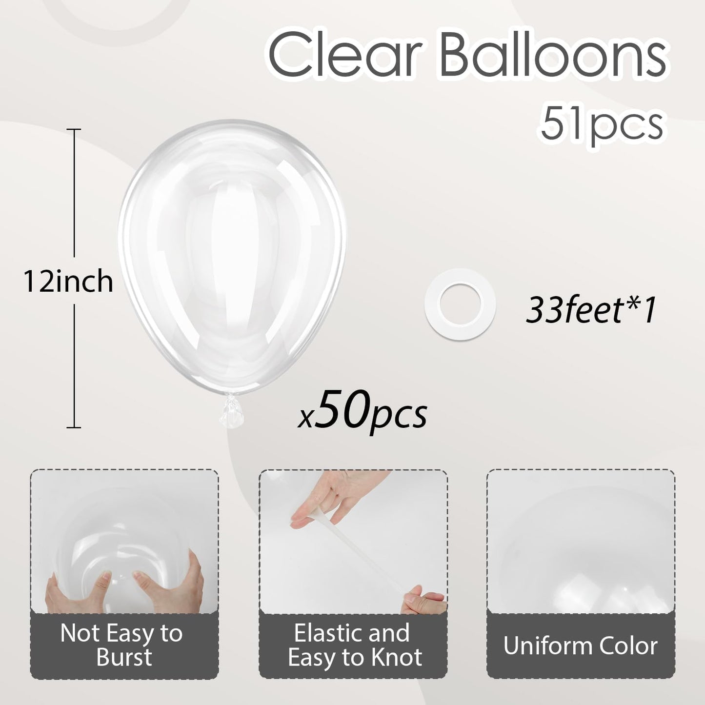 Clear Balloons 12 inch, Transparent Latex Balloons 50pcs Party Balloon for Baby Shower Wedding Bridal Shower Birthday Party Decorations