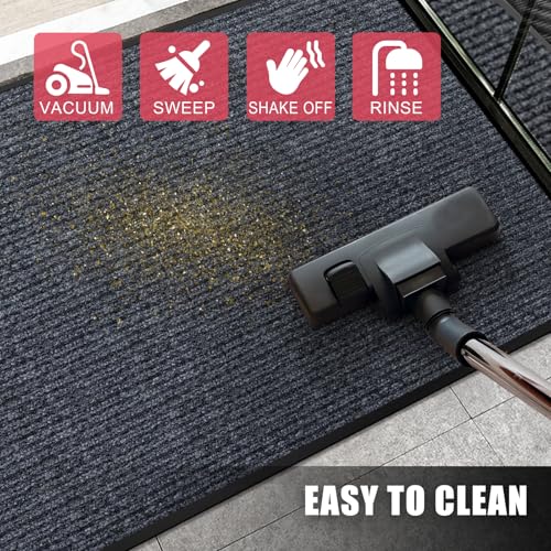 36 x 120 Inch Indoor Outdoor Entrance Door Mat - Non-Slip, Dust & Moisture Absorbing, Gray