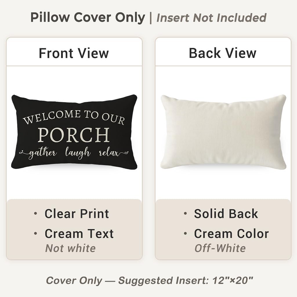 PANDICORN Outdoor Lumbar Throw Pillow Covers - Cozy Black and White Farmhouse Design | 12x20 Inch Set of 2