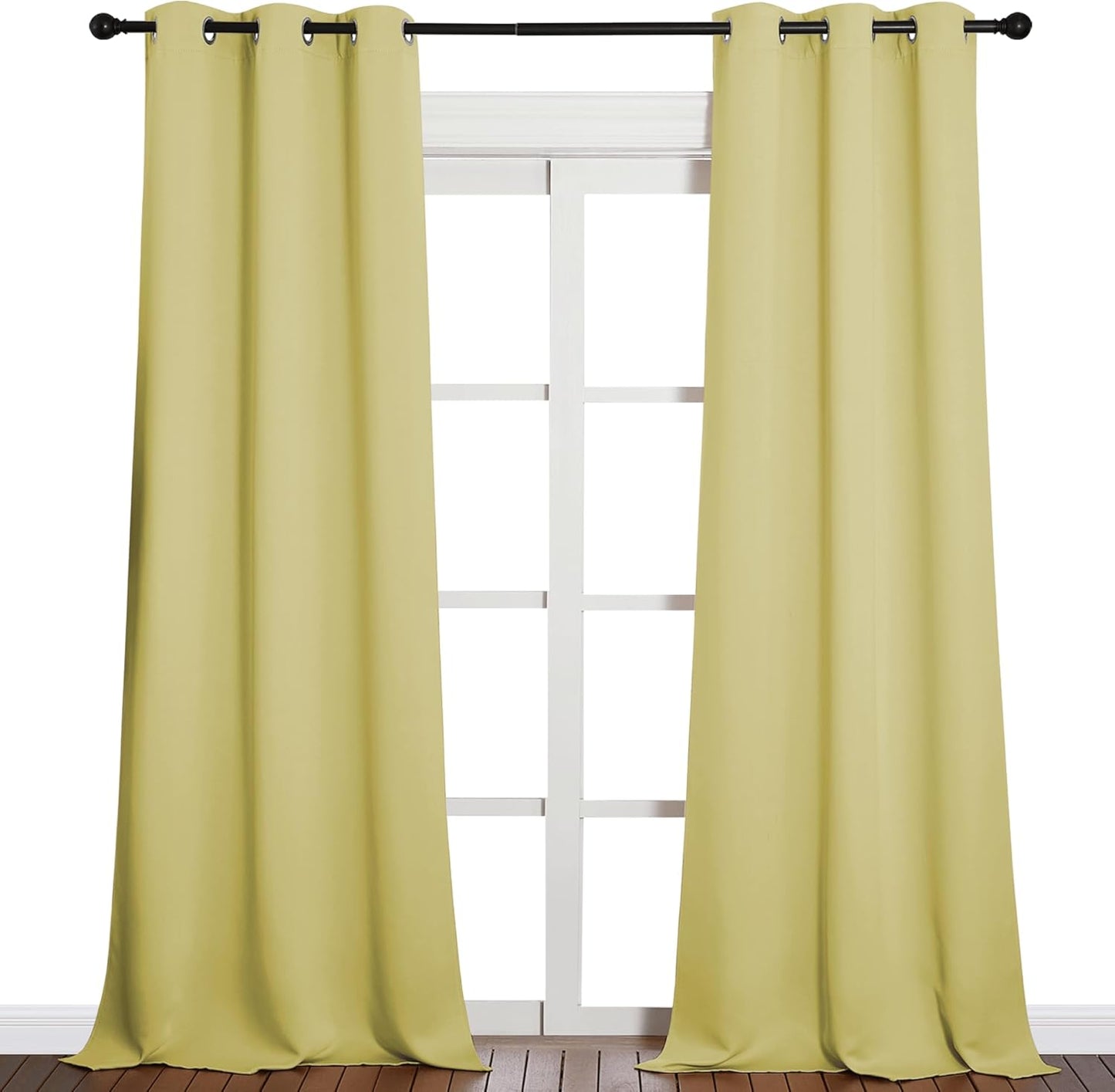 NICETOWN Blackout Curtains for Patio Glass Doors - Privacy Panel Drapes, Pale Yellow, 42" W x 95" L (1 Pair)