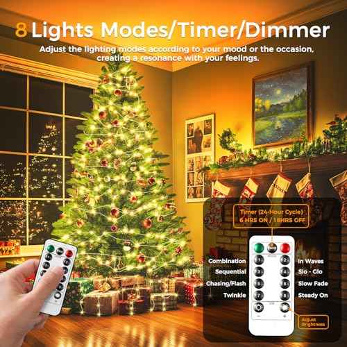 WdtPro Fairy Lights Battery Operated with Remote, 33Ft 100 LED Battery Powered String Lights with Timer, Outdoor Waterproof 8 Modes Twinkle Lighting for Bedroom Indoor Christmas Decor Warm White, 2P