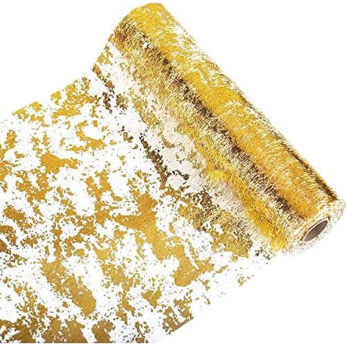 Glitter Metallic Gold Table Runner 11x108 Inch, Mesh Thin Sparkle Table Runner Roll, Table Decorations for Wedding Bridal Shower, Christmas, Baby Shower