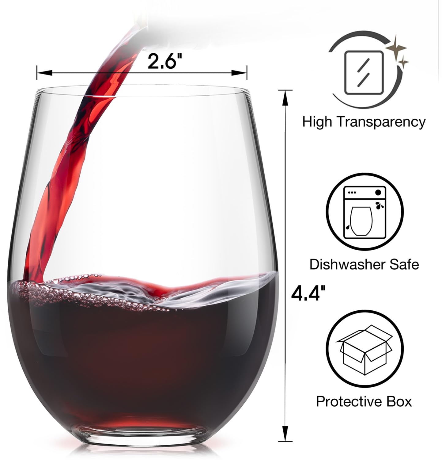 LUNA & MANTHA Stemless Wine Glasses, Crystal Red White Wine Glasses for Daily Use, Hosting, Home Bar, Evening Party, Birthdays, Shower, Housewarming Gift,Clear set of 4,15oz (4 Count)
