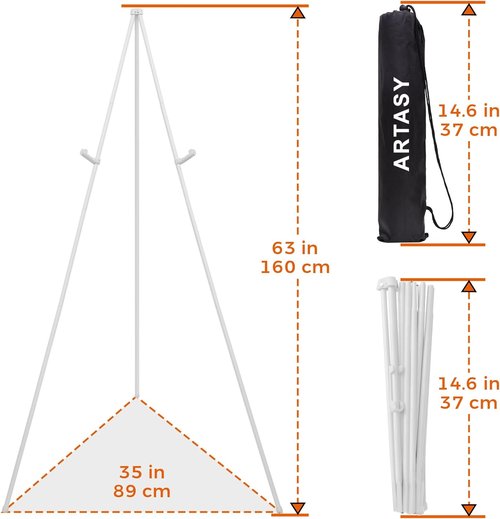 ARTASY 63" Portable Easel Stand - Ideal for Wedding Signs & Posters, Supports 5 lbs - White, 1 Pack