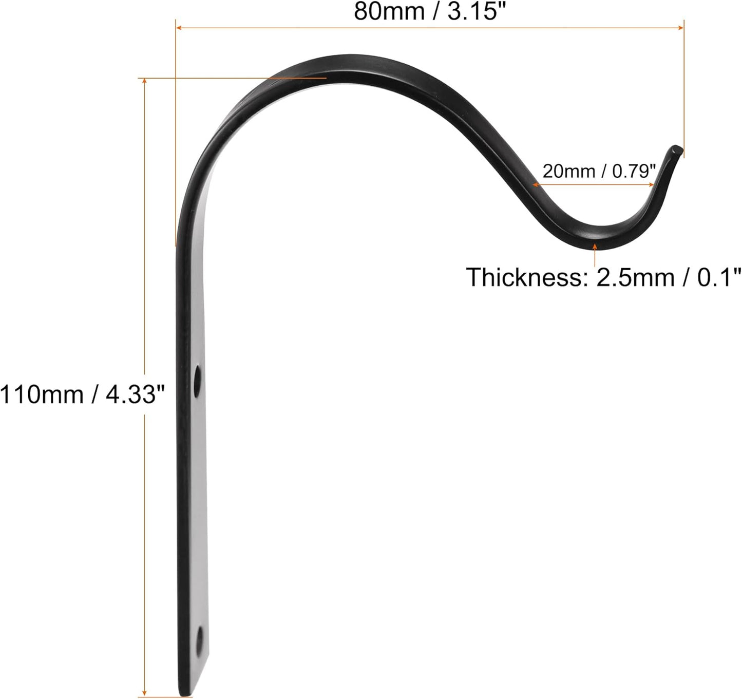 MECCANIXITY Iron Wall Hooks - 4 Inch Bracket for Hanging Lanterns & Plants | Black, Set of 2