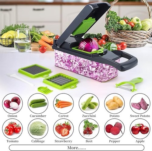 16-in-1 Vegetable Chopper by [Brand Name] - Multi-Blade Mandoline Slicer & Dicer with Container