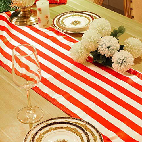 Tatuo 4 Pieces 12" x 108" Red White Striped Table Runner - Polyester (Variation: 12 x 108 Inch)